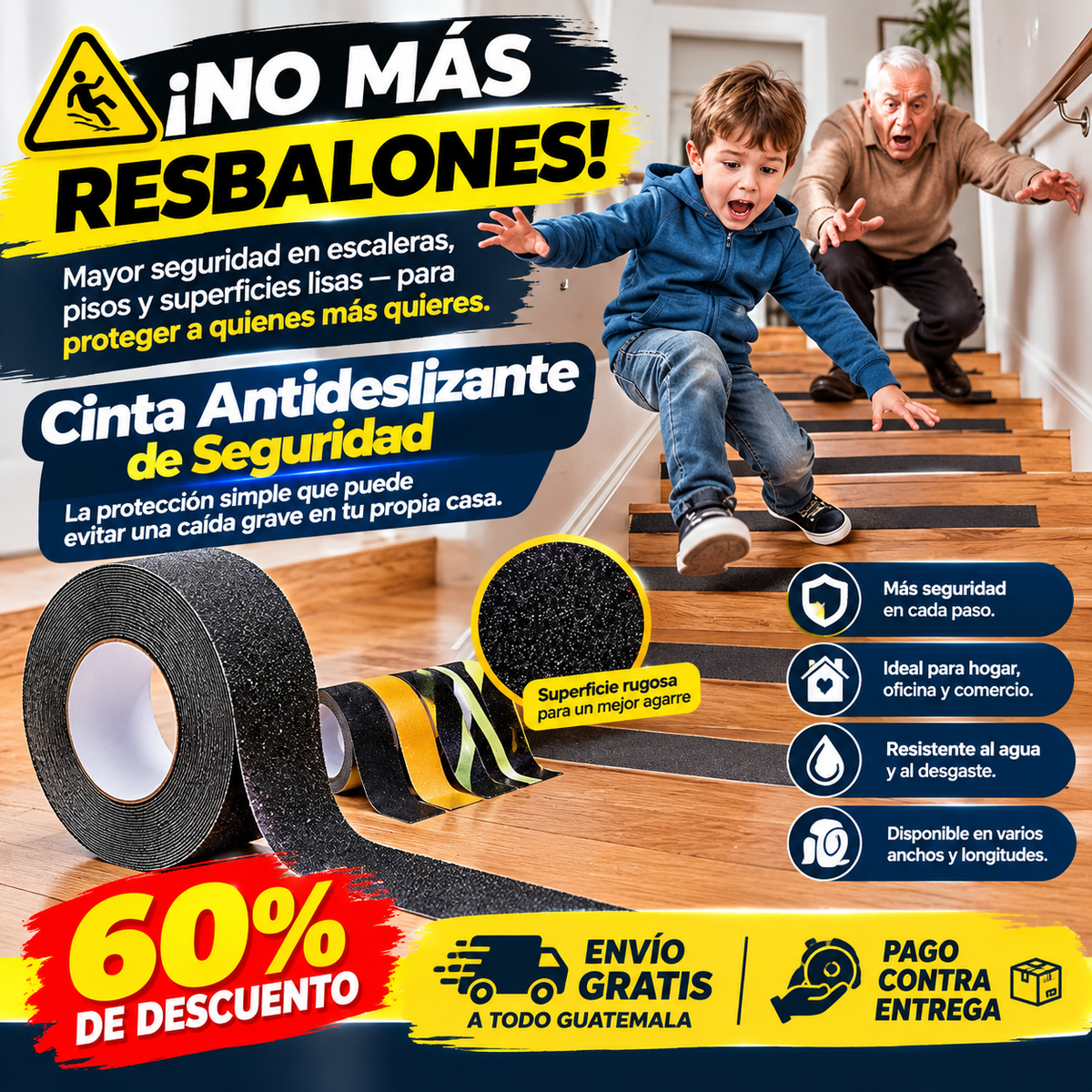 Cinta Antideslizante de Seguridad 5cm x 5m – Protege a tu Familia de Caídas en Casa