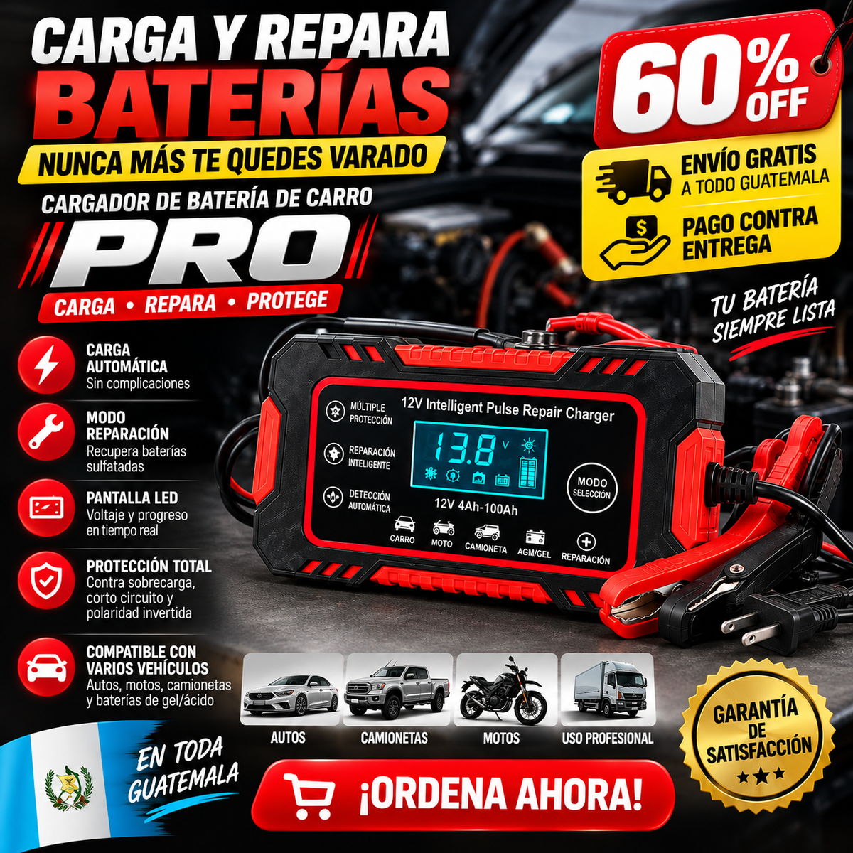 Cargador de Batería de Carro PRO – Carga Automática y Repara Baterías Sulfatadas