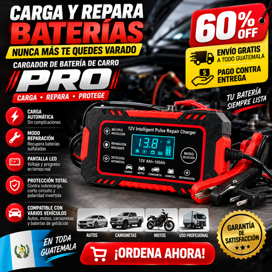 Cargador de Batería de Carro PRO – Carga Automática y Repara Baterías Sulfatadas