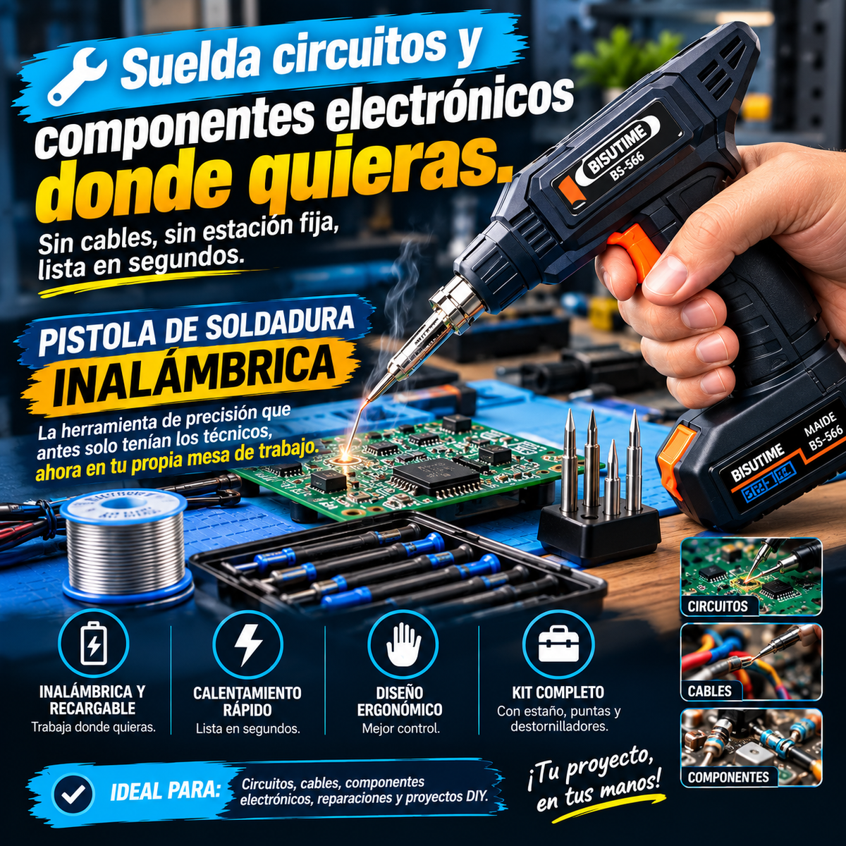Pistola de Soldadura Inalámbrica – Suelda Circuitos y Componentes Electrónicos sin Cables