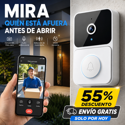 (55% DESCUENTO) Timbre Inteligente con Cámara WiFi | Mira, Escucha y Habla desde tu Celular