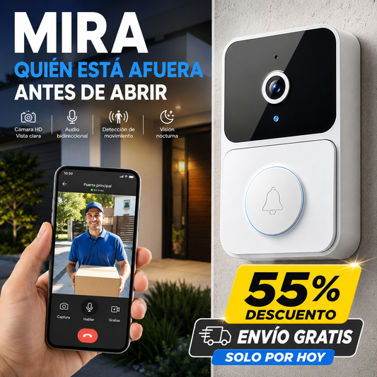 (55% DESCUENTO) Timbre Inteligente con Cámara WiFi | Mira, Escucha y Habla desde tu Celular