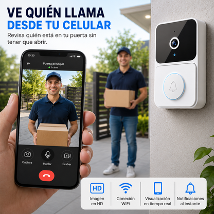 (55% DESCUENTO) Timbre Inteligente con Cámara WiFi | Mira, Escucha y Habla desde tu Celular