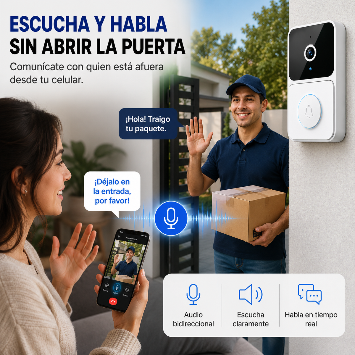 (55% DESCUENTO) Timbre Inteligente con Cámara WiFi | Mira, Escucha y Habla desde tu Celular