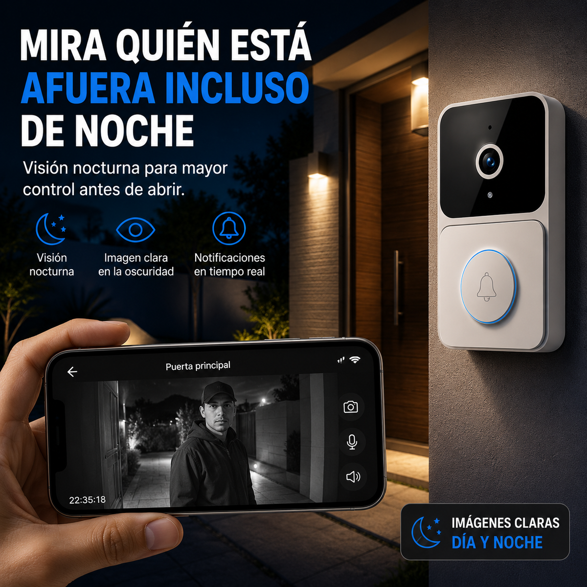(55% DESCUENTO) Timbre Inteligente con Cámara WiFi | Mira, Escucha y Habla desde tu Celular
