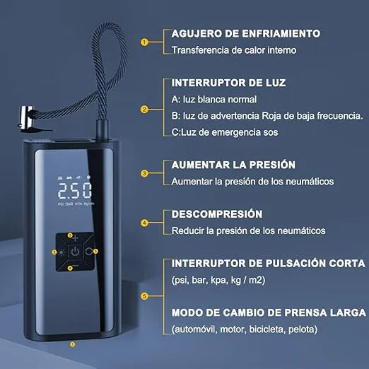 (55% DESCUENTO) Inflador Digital Automático | Infla Autos, Motos Y Bicicletas