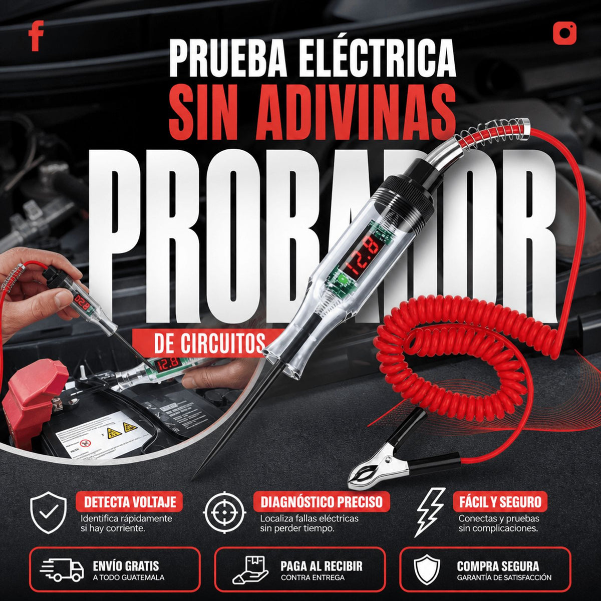 VOLTERCHEK Tester led de circuitos y voltaje para vehiculos + Envio Gratis + Pago Contra Entrega