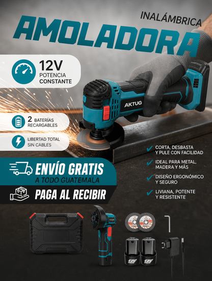 Amoladora TurboCut 12V  Inalámbrica 12V – Kit Completo con 2 Baterías, Maletín y Accesorios