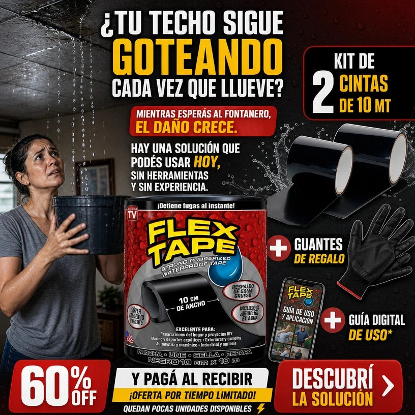 Cinta flex tape | Experta en Goteras | Kit de 2 Cintas de 10m + Guantes + Manual Digital | Pago Contra entrega