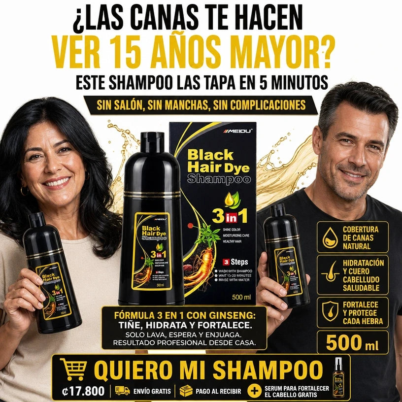 Shampoo Black Hair | Tapa Canas Instantaneo Color Negro | Serum gratis por Compra | Envio gratis + Pago Contra Entrega