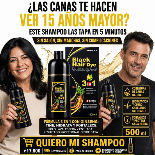 Shampoo Black Hair | Tapa Canas Instantaneo Color Negro | Serum gratis por Compra | Envio gratis + Pago Contra Entrega