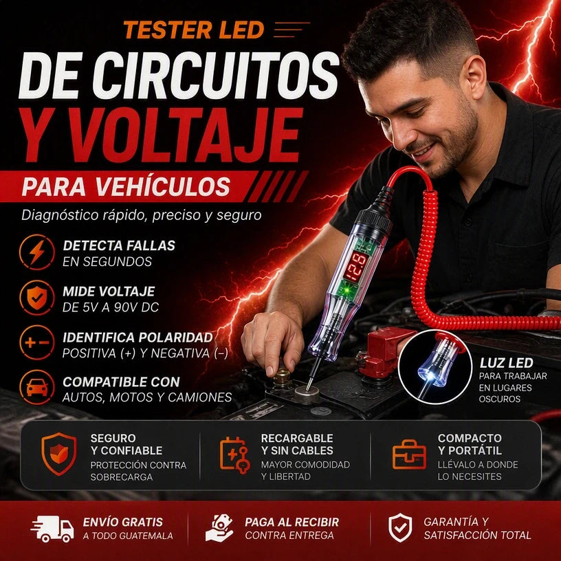 VOLTERCHEK Tester led de circuitos y voltaje para vehiculos + Envio Gratis + Pago Contra Entrega